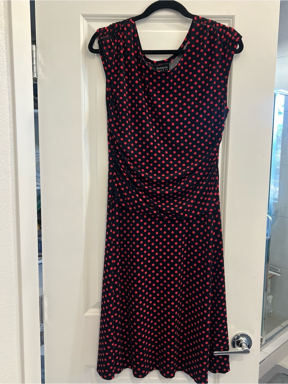 Enfocus Studio Black Dress with Red Polka Dot Print